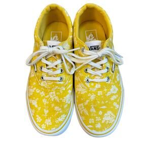 Vans Authentic Low Top Lace-up Yellow floral print sneaker women's size 7.0